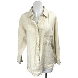 Solid & Striped Beige Metallic Long Sleeve Button Down Shirt Cover Up Size L